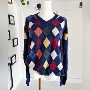 Northern Isles Silk Blend Argyle Sweater | Vintage 90s Navy Preppy Dad Core Knit